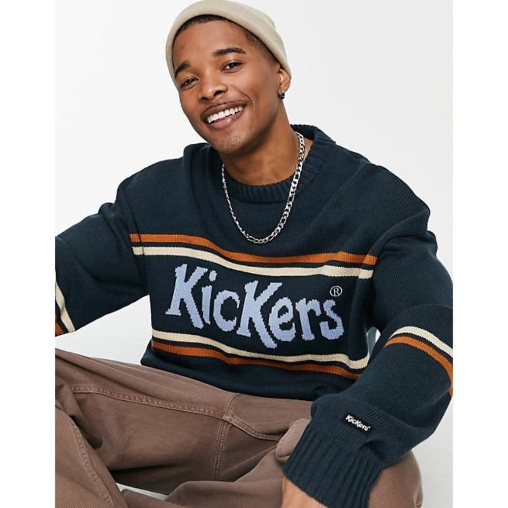 Kickers Classics Logo Panel Knit Black Wool Blend Sweater MensUnisex Small